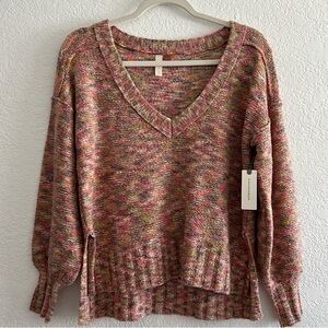 PILCRO Oversized Comfy Deep-V Knit Multicolor Space-dye sweater